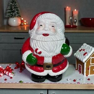 Vintage Rare Christmas Hand Painted Santa Claus‎ Cookie Jar - Yin Tai Taiwan 10"